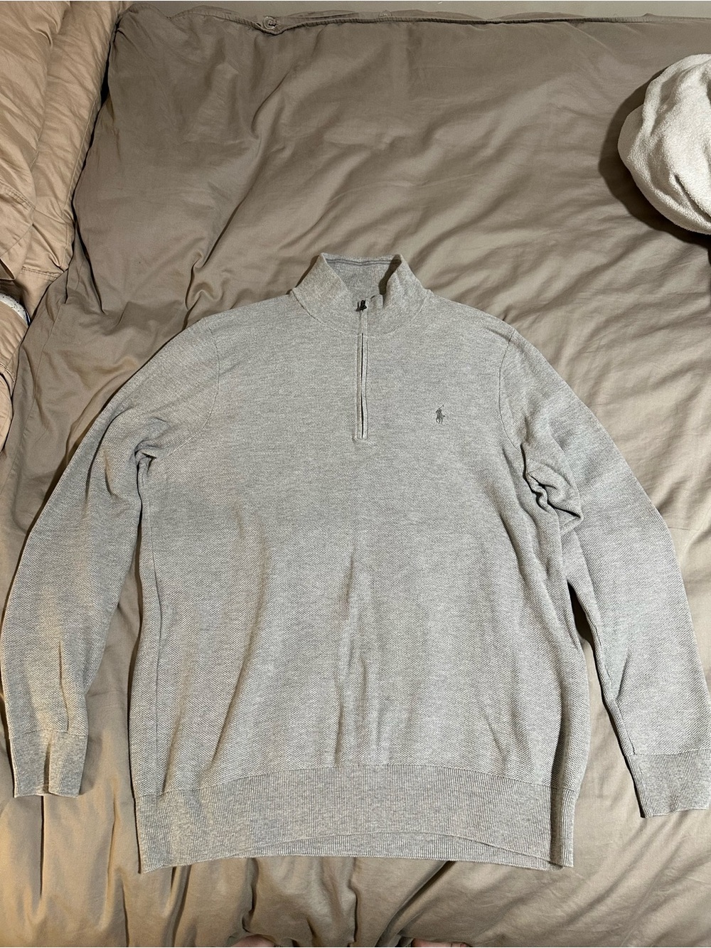 Ralph Lauren Mesh-Knit Cotton Quarter-Zip Sweater XLT Men’s Grey